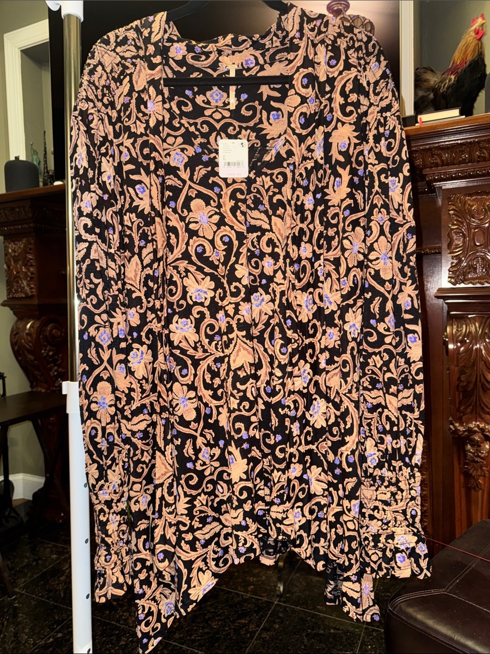 BNWT $128 FREE PEOPLE Tunic Dress Paisley Ruched Sz L OVERSIZED